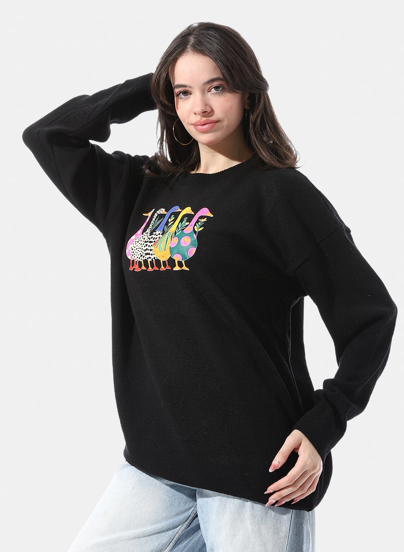 Andora Ribbed Cuffs Patterned Pullover - Image 2