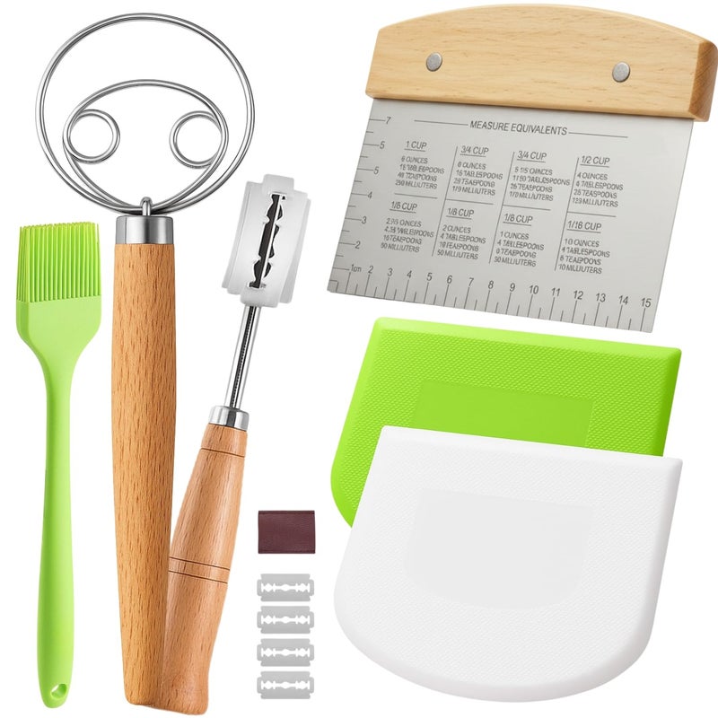 BOORIKA Sourdough Bread Baking Tool Set with Danish Dough Whisk, Bread Lame & Blades, Bench Scraper, Dough Scrapers and Silicone Brush â€“ Sourdough Starter Kit - Image 1