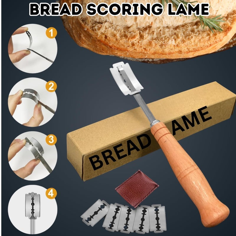 BOORIKA Sourdough Bread Baking Tool Set with Danish Dough Whisk, Bread Lame & Blades, Bench Scraper, Dough Scrapers and Silicone Brush â€“ Sourdough Starter Kit - Image 5