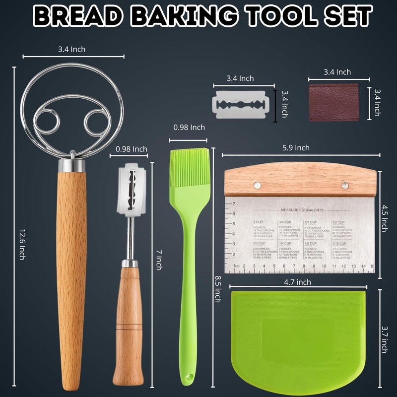BOORIKA Sourdough Bread Baking Tool Set with Danish Dough Whisk, Bread Lame & Blades, Bench Scraper, Dough Scrapers and Silicone Brush â€“ Sourdough Starter Kit - Image 2