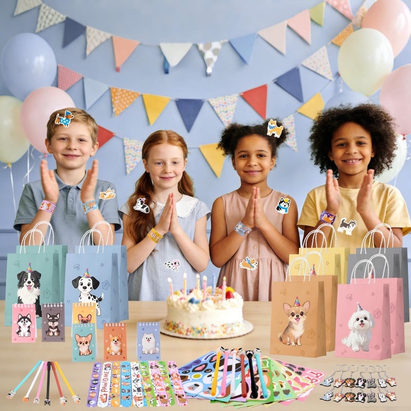 Coosilion 122 Pcs Dog Party Favors, Dog Themed Birthday Party Decorations, Cute Dog Pinata Goodie Bags Stuffers Make Your Own Stickers Keychain Wristbands Mini Notebooks for Kids Adopt a Puppy Party Favor - Image 2