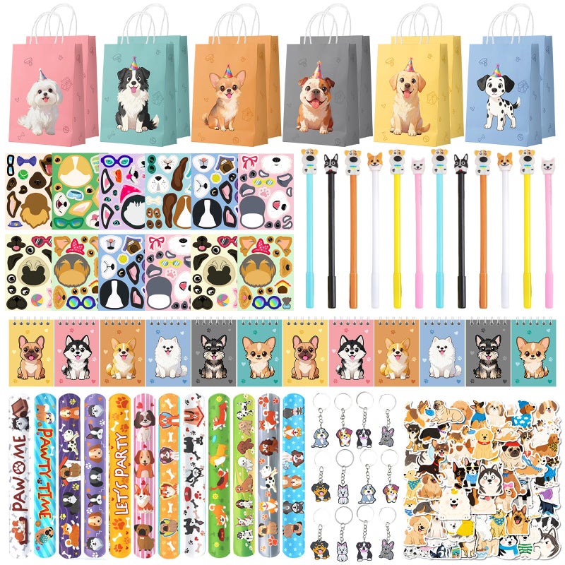 Coosilion 122 Pcs Dog Party Favors, Dog Themed Birthday Party Decorations, Cute Dog Pinata Goodie Bags Stuffers Make Your Own Stickers Keychain Wristbands Mini Notebooks for Kids Adopt a Puppy Party Favor - Image 1