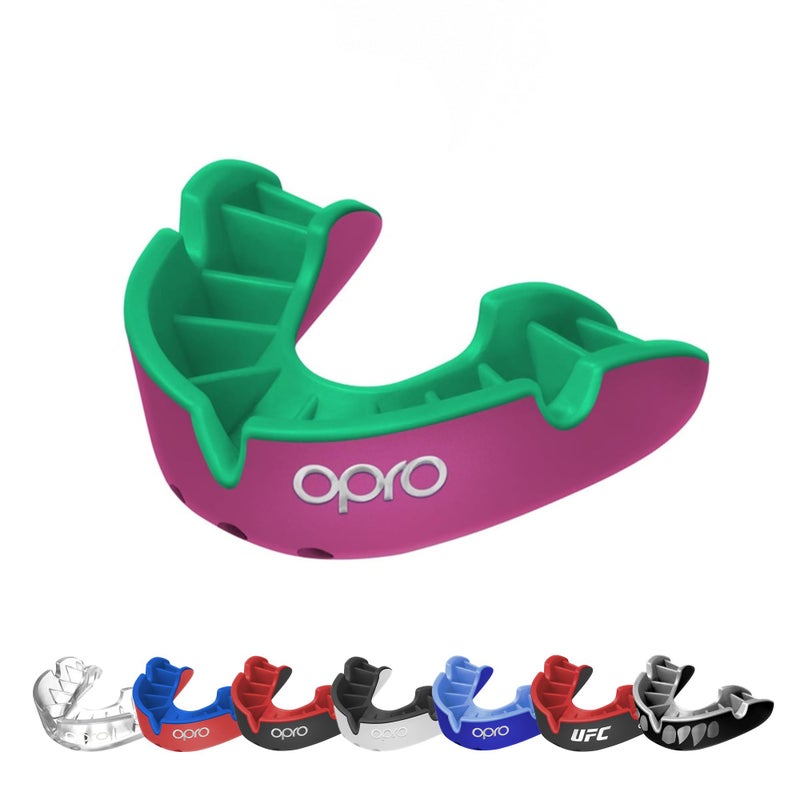 OPRO Silver Level Mouth Guard Moldable Mouthguard with MultiLayer Protection for Boxing Hockey Rugby MMA jiu Jitsu UFC Football Mouthpiece Includes Mouth Guard Case Adult PinkGreen