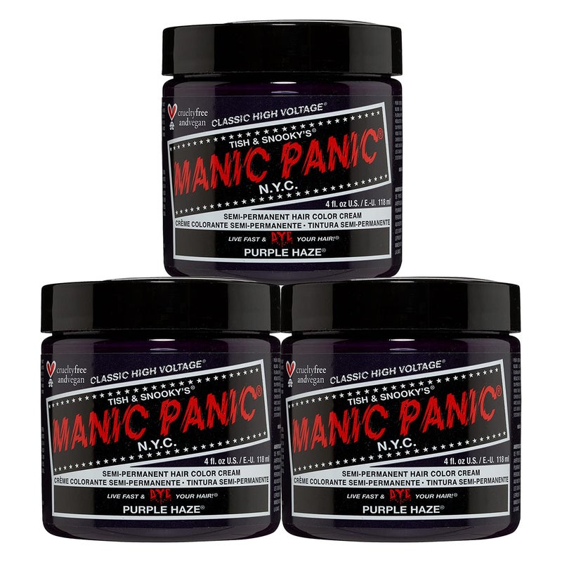 MANIC PANIC Classic Purple Haze Semi Permanent Hair Color  Warm Dark Purple Hair Dye for Women  Men That Lasts 46 Weeks  Vegan Ammonia  CrueltyFree  Create  Mix Custom Shades 4oz  3pk
