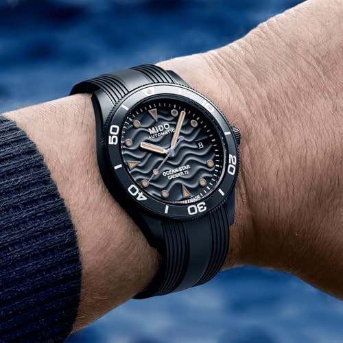 MIDO Ocean Star 39 - Swiss Automatic Watch for Men & Women - 39mm Stainless Steel Case with Black PVD Coating - Black Dial - Black Rubber Strap - M0269073705100 - Image 2