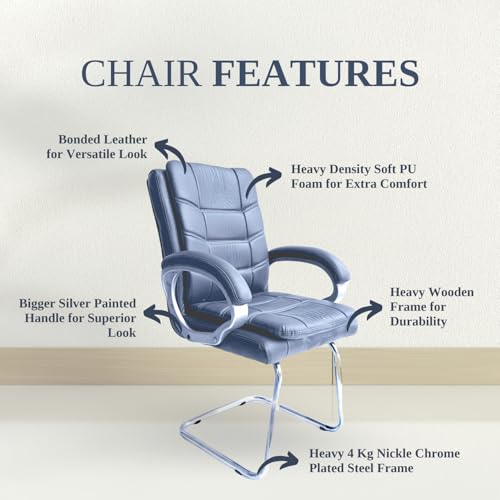 Binani Carbon Steel,Leather Executive Office Visitor Chair|Ergonomic Relax Chair for Study,Home,Reception| Comfortable Cushioned Seat Back,Double Pipe Frame with Arm Rest Guest Seating (1,Grey,Star) - Image 3