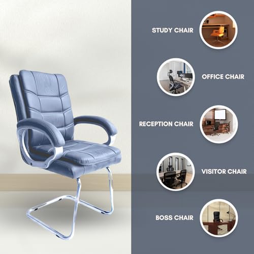 Binani Carbon Steel,Leather Executive Office Visitor Chair|Ergonomic Relax Chair for Study,Home,Reception| Comfortable Cushioned Seat Back,Double Pipe Frame with Arm Rest Guest Seating (1,Grey,Star) - Image 5