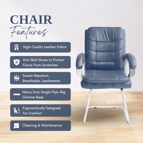 Binani Carbon Steel,Leather Executive Office Visitor Chair|Ergonomic Relax Chair for Study,Home,Reception| Comfortable Cushioned Seat Back,Double Pipe Frame with Arm Rest Guest Seating (1,Grey,Star) - Image 4