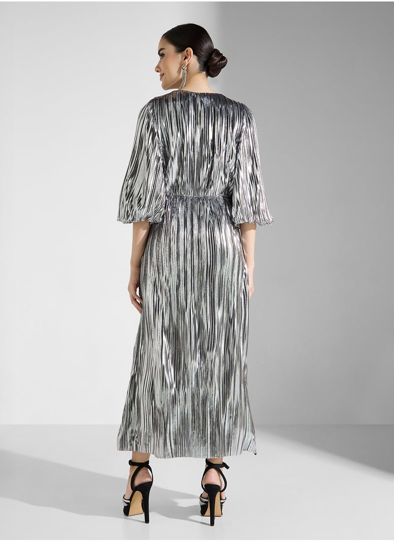 YAS - Yasregina 3/4 Plisse Long Dress - Image 1