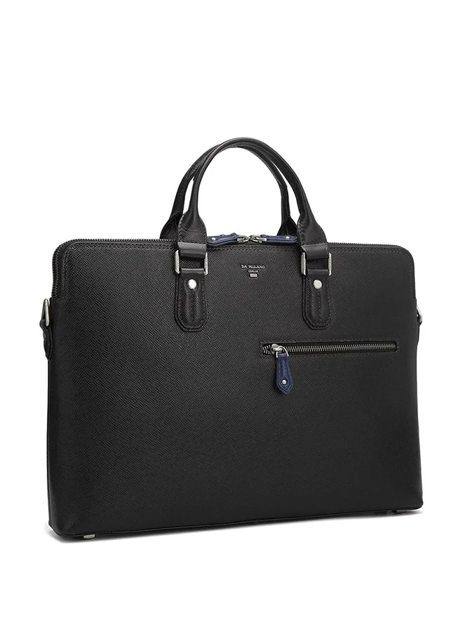 Da Milano Leather Black Laptop Bag with Adjustable Shoulder Strap