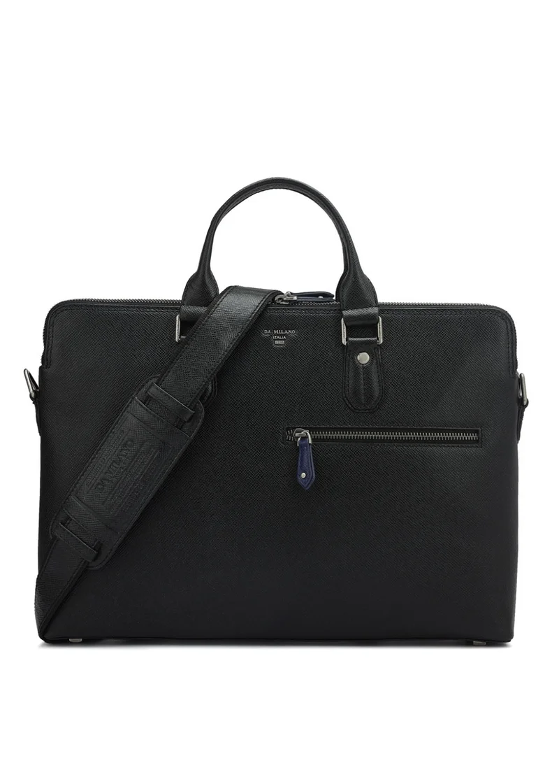 Da Milano Leather Black Laptop Bag with Adjustable Shoulder Strap
