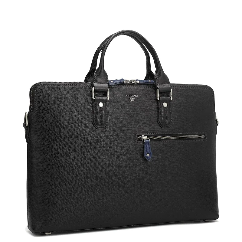 Da Milano Franzy Leather Laptop Bag - Black