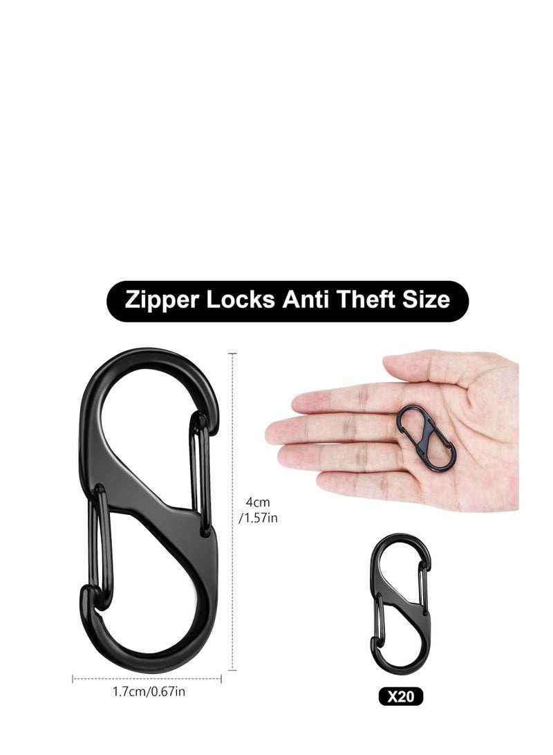 Generic 20 Pcs Zipper Locks Anti Theft, Double-Sided Spring S Mini Carabiner Zipper Clips Anti Theft for Backpack, Purse, Handbag, Luggage and Zipper Puller Replacement, Black  - Image 2