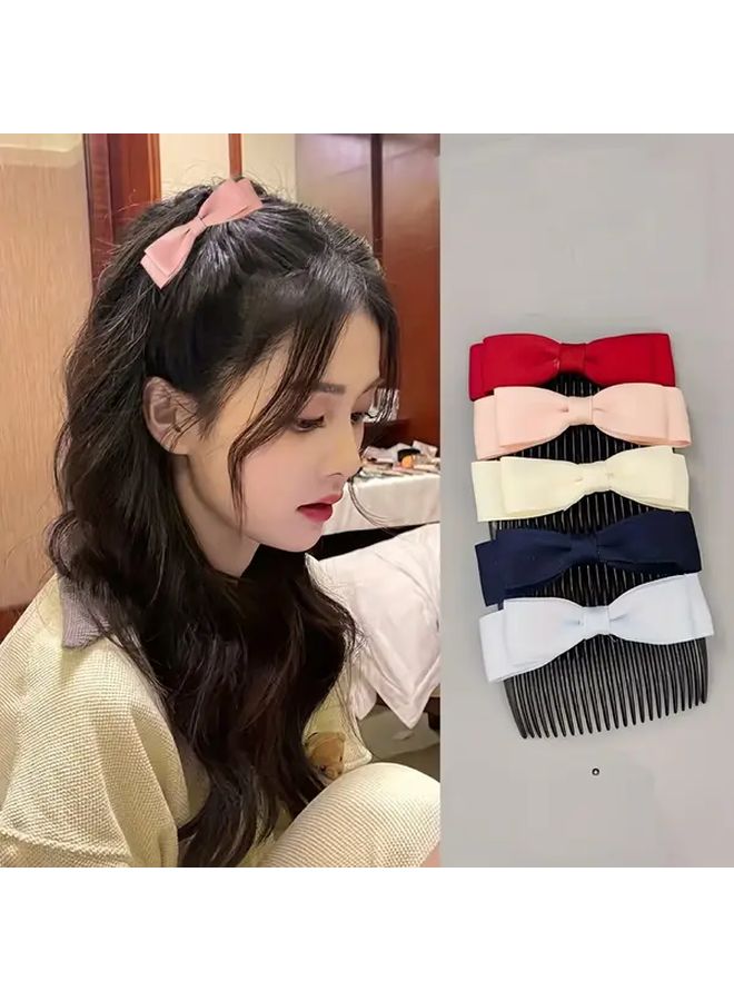 Korean Style Hair Comb and Hairpin Inverted Bow Hair Clip with Teeth for Bangs Ponytails Buns Deep Blue Detangling Comb for Dry Wet Hair Braids Updos - Image 1