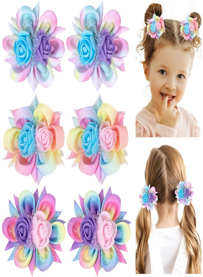 TOKUFAGU 6PCS Hair Bows for Girls, Flower Hair Clips Rainbow Hair Accessories for Girls Toddler Bows with Alligator Clips for Kids Child Teens(Rainbow) - Image 1