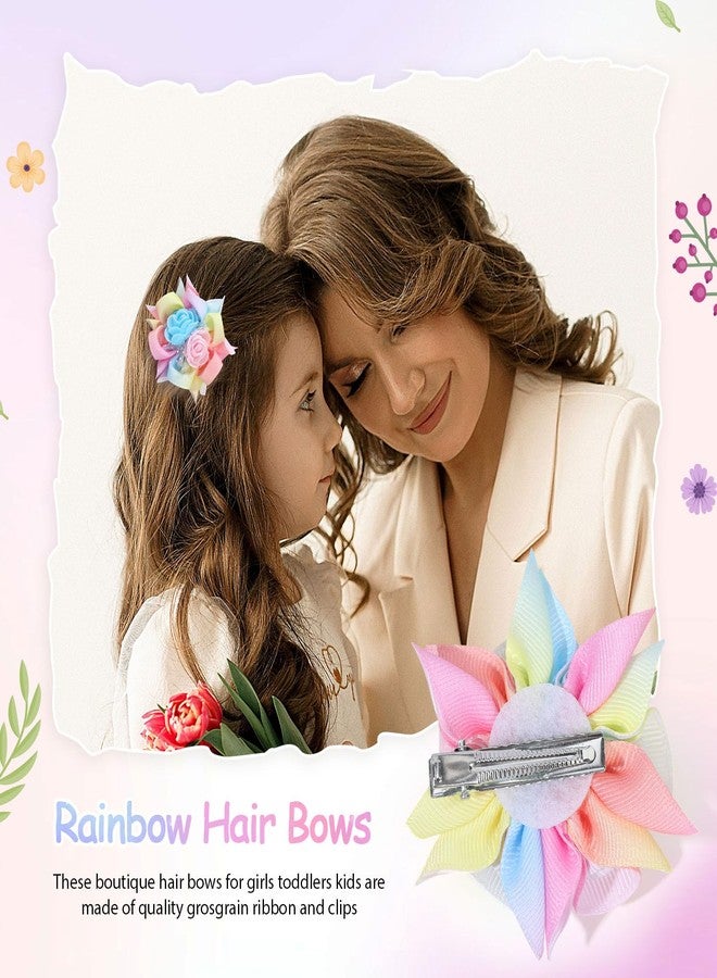 TOKUFAGU 6PCS Hair Bows for Girls, Flower Hair Clips Rainbow Hair Accessories for Girls Toddler Bows with Alligator Clips for Kids Child Teens(Rainbow) - Image 4