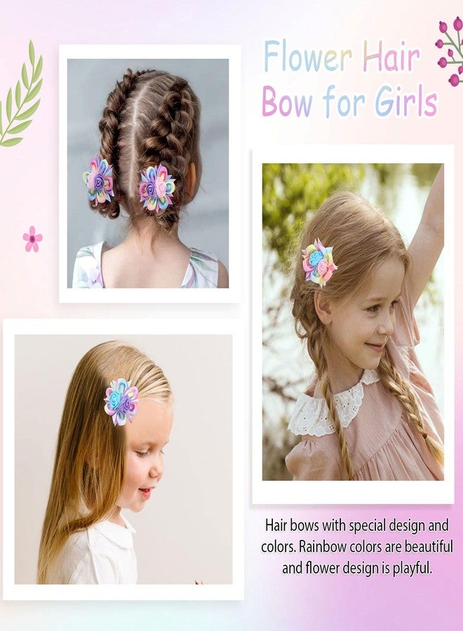 TOKUFAGU 6PCS Hair Bows for Girls, Flower Hair Clips Rainbow Hair Accessories for Girls Toddler Bows with Alligator Clips for Kids Child Teens(Rainbow) - Image 5