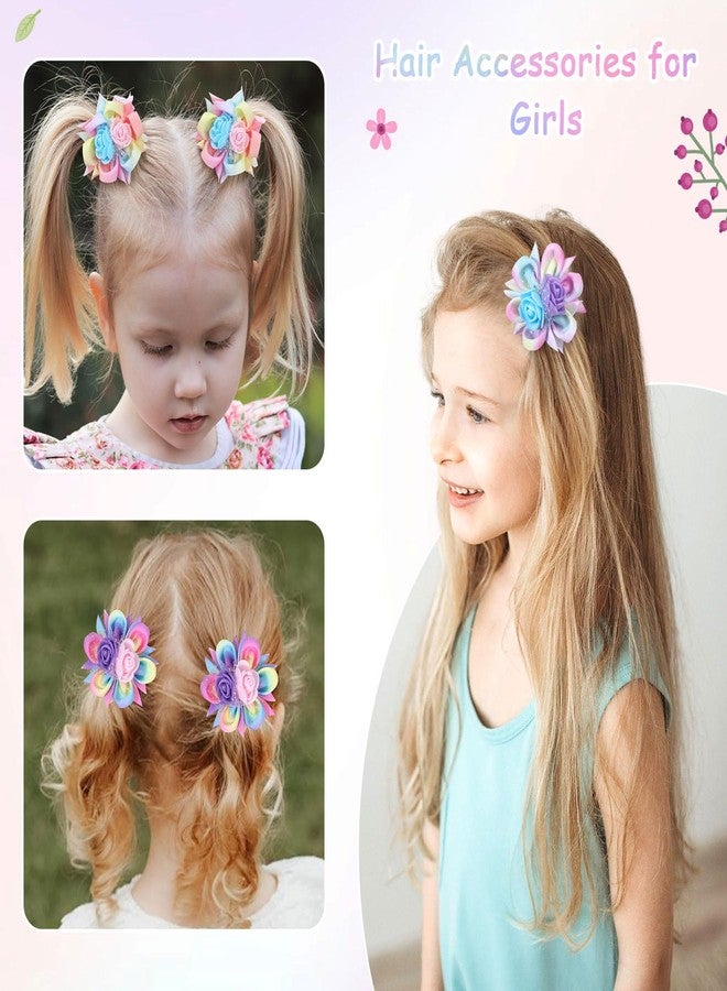 TOKUFAGU 6PCS Hair Bows for Girls, Flower Hair Clips Rainbow Hair Accessories for Girls Toddler Bows with Alligator Clips for Kids Child Teens(Rainbow) - Image 3
