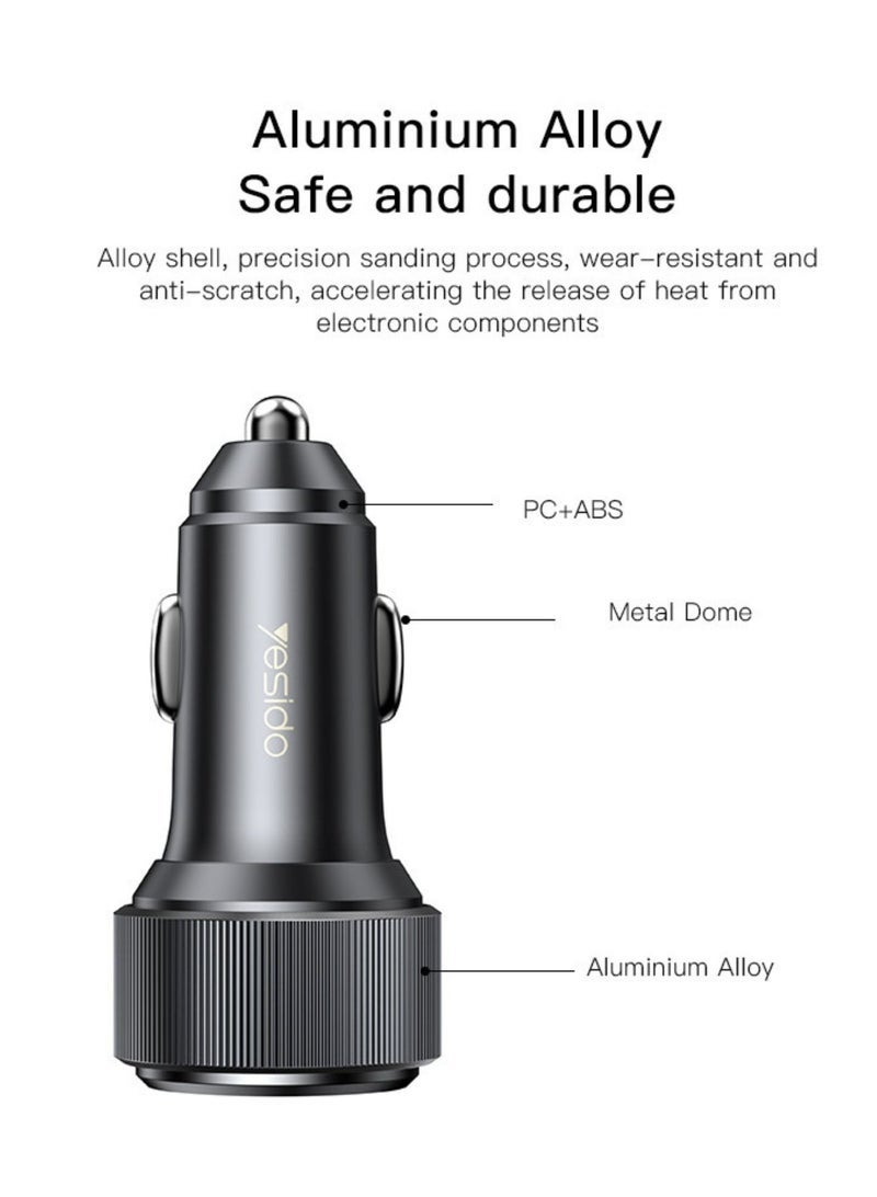 Yesido Y50 Car Charger with Dual Type-C Ports and USB Port – 3-Port Fast Charging Adapter for Smartphones, Tablets, and Other Devices, Compatible with Quick Charge and PD Technologies - Image 4