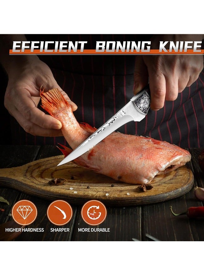 Osowake Boning Knife for Meat Cutting, Professional Chef Deboning Knife, Butcher Trimming Fillet Knife for Meat Fish, Full Tang Wood Handle Knife for Kitchen, BBQ (Straight-5.1'') - Image 4