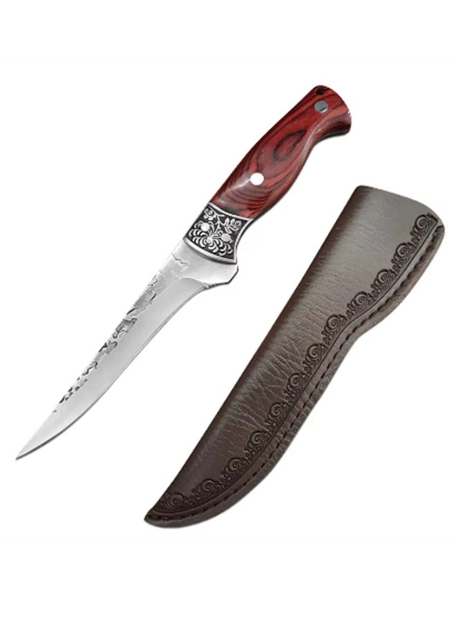 Osowake Boning Knife for Meat Cutting, Professional Chef Deboning Knife, Butcher Trimming Fillet Knife for Meat Fish, Full Tang Wood Handle Knife for Kitchen, BBQ (Straight-5.1'') - Image 1