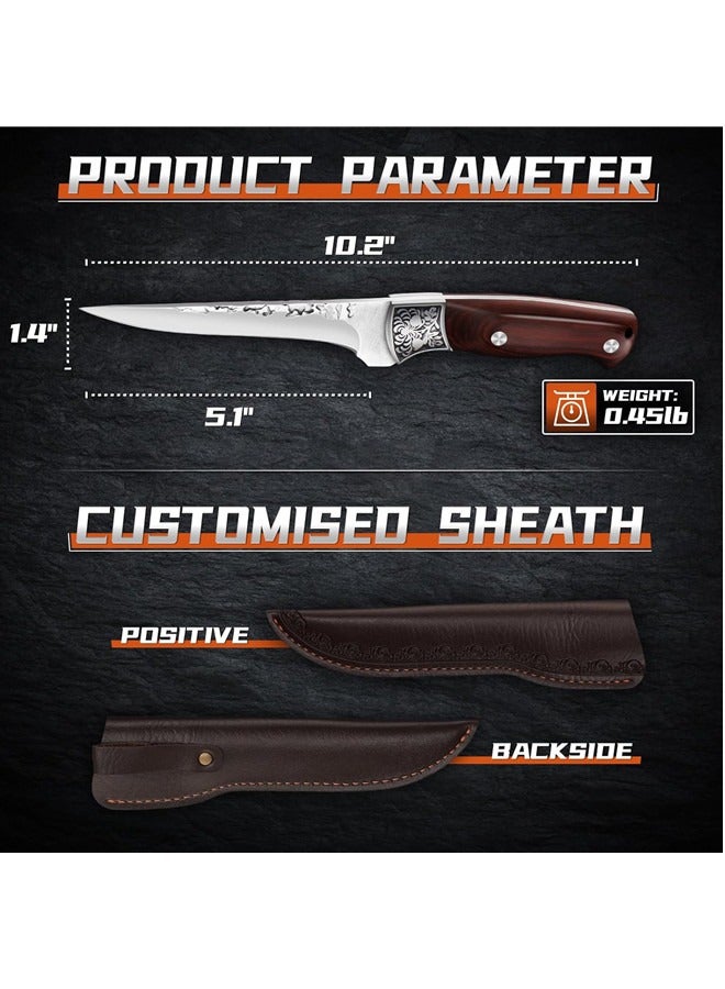 Osowake Boning Knife for Meat Cutting, Professional Chef Deboning Knife, Butcher Trimming Fillet Knife for Meat Fish, Full Tang Wood Handle Knife for Kitchen, BBQ (Straight-5.1'') - Image 5