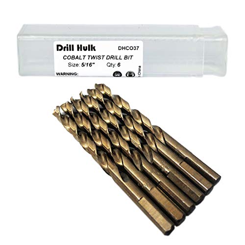 Drill Hulk 5/16-Inch Cobalt Steel M35 Jobber Length Twist Drill Bits for Hard Metal, Stainless Steel, Pack of 6 - Image 1