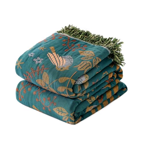 LUTBM Boho Throw Blanket for Couch 100% Cotton Ultra Soft Rustic Quilt Birds and Floral Double Embroidery Fall Throw Blankets,50"×60" All Season Throws for Sofa Chair - Image 1