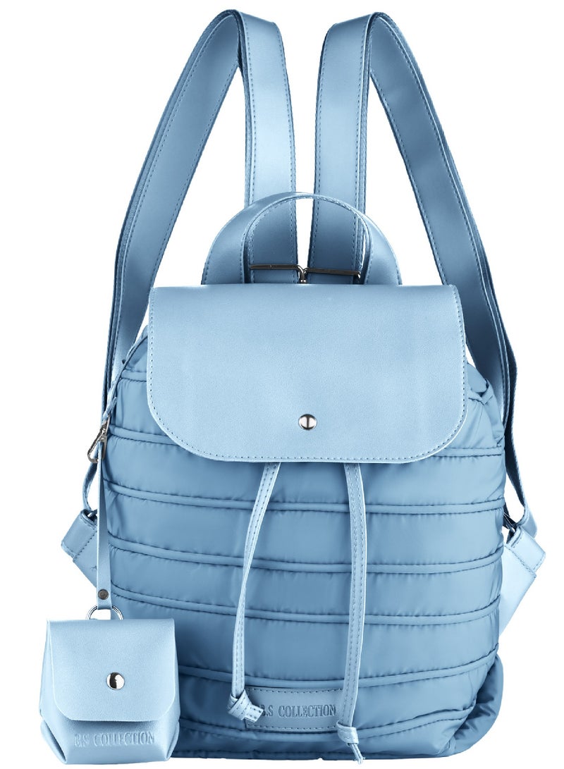 B.S COLLECTION Women's Backpack in Soft Fabric Waterproof Quilted Design Babyblue BEE BACKPACK  - Image 1