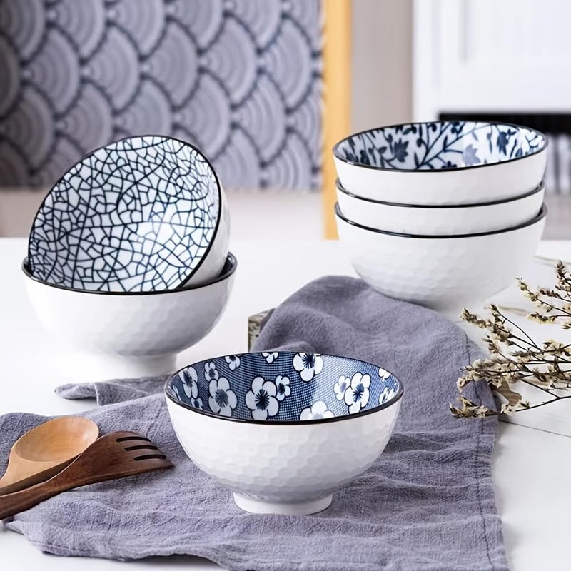 FS COOL Colorful Japanese Style Ceramic Bowls for Ramen, Salad and Pasta (Set of 4, Random Pattern) - Image 4