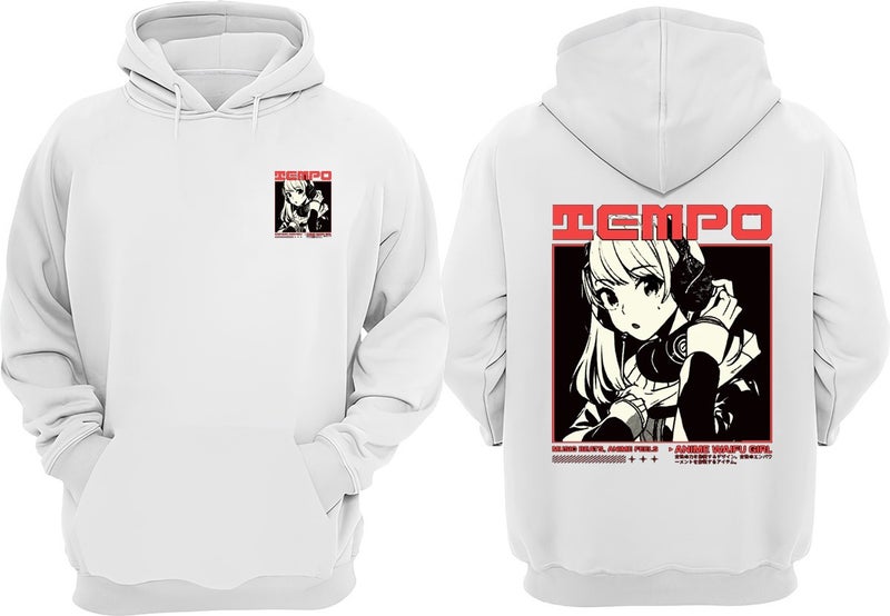 The Wert Unisex Anime Waifu Girl Tempo Design Front Back Printed Regular Fit White Sweatshirt  - Image 1