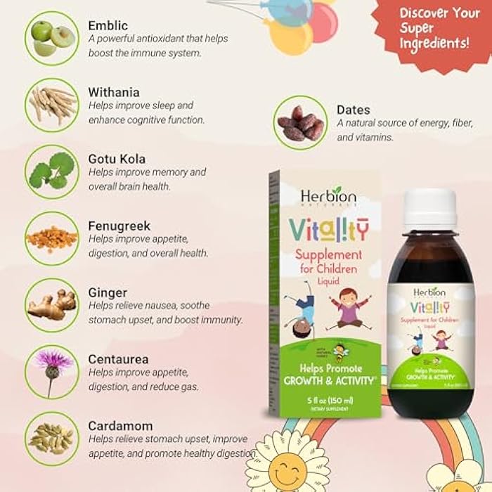 HERBION Naturals Vitality Supplement for Children, Promotes Growth and Appetite, Relieves Fatigue, Improves Mental & Physical Performance, for Kids 1 Year & Above, 5 Fl Oz (Pack of 2) - Image 3