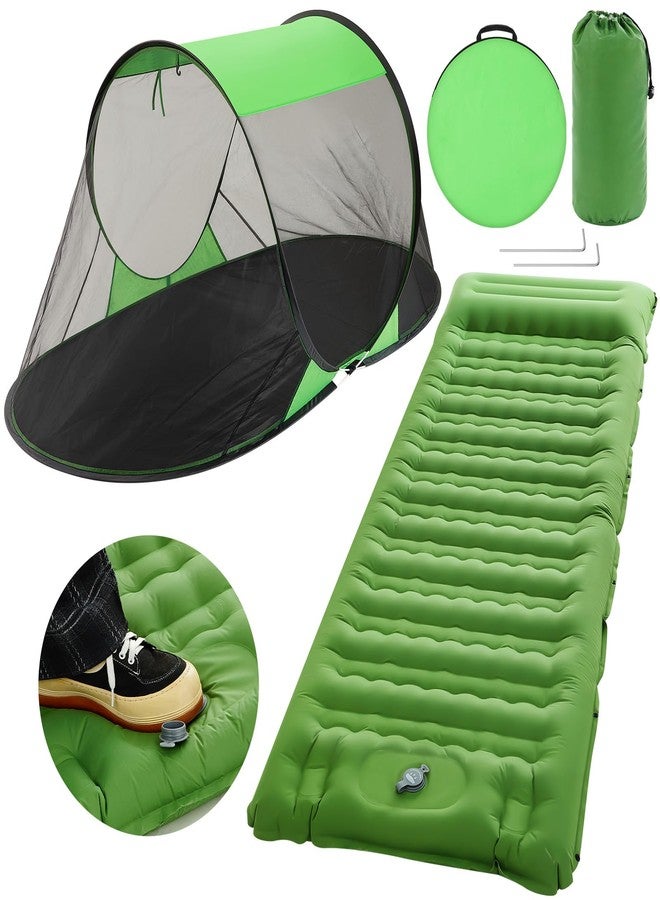 Wowangce Pop up Mosquito Net Tent and Sleeping Pad for Camping One Person Instant Pop up Screen Tent Thick 5 Inch Portable with Pillow for Outdoor Summer Camp Bed Camping Cot - Image 1