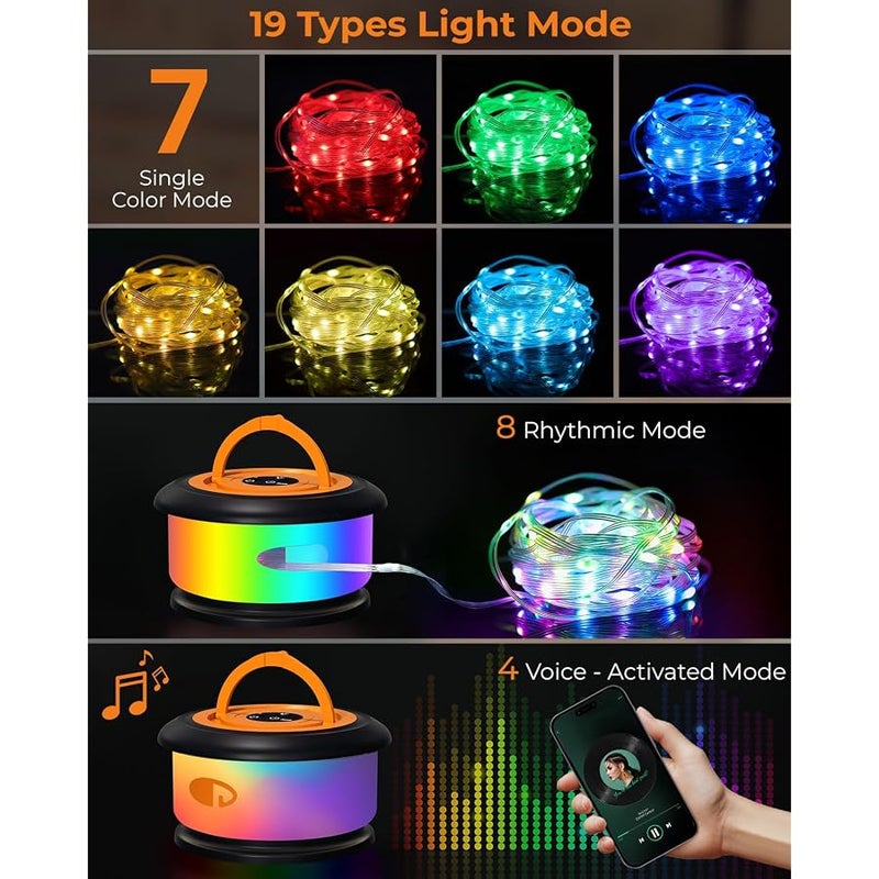 Bylitodt Retractable String Lights, 33ft RGB Flash Lamp, Rechargeable LED Rope Lights, Waterproof, Portable Hanging Lantern for Outdoor, Tent, Patio, Canopy - Image 2