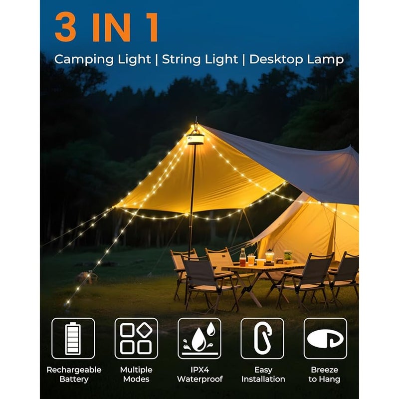 Bylitodt Retractable String Lights, 33ft RGB Flash Lamp, Rechargeable LED Rope Lights, Waterproof, Portable Hanging Lantern for Outdoor, Tent, Patio, Canopy - Image 4