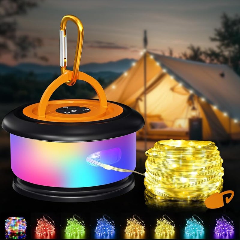 Bylitodt Retractable String Lights, 33ft RGB Flash Lamp, Rechargeable LED Rope Lights, Waterproof, Portable Hanging Lantern for Outdoor, Tent, Patio, Canopy - Image 1