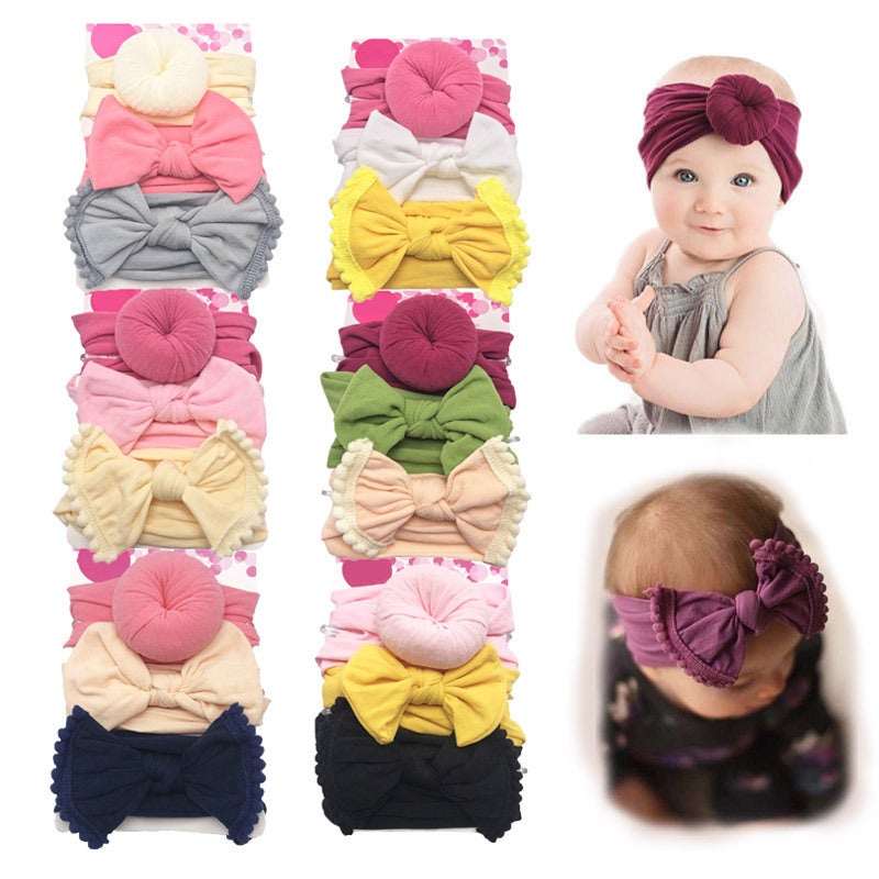 New Baby Headband Children'S Nylon Bow Lace Headband Three-Piece Set Baby Elastic Hairpin Hair Accessories - Image 2