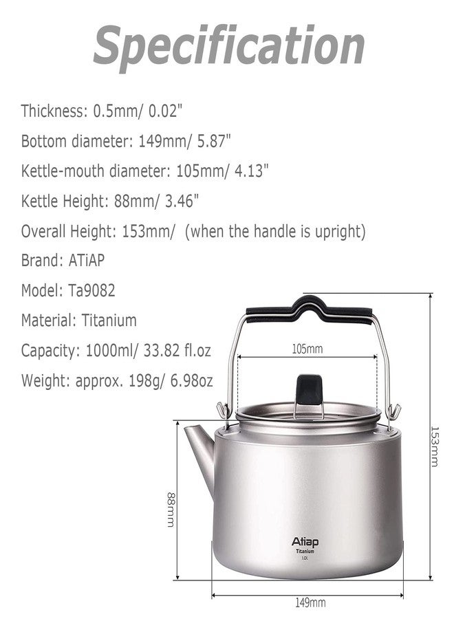 ATiAP Titanium Kettle Coffee Tea Pot 0.6L/ 1L with Mesh Bag Portable for Outdoor Camping (Ta9082-1L) - Image 2