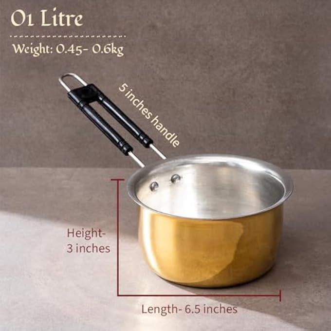 P-TAL Brass Saucepan For Tea 1 Litre  Brass Milk PanTea Pan  100 Pure Brass Cookware With Ayurvedic Health Benefits - Image 3