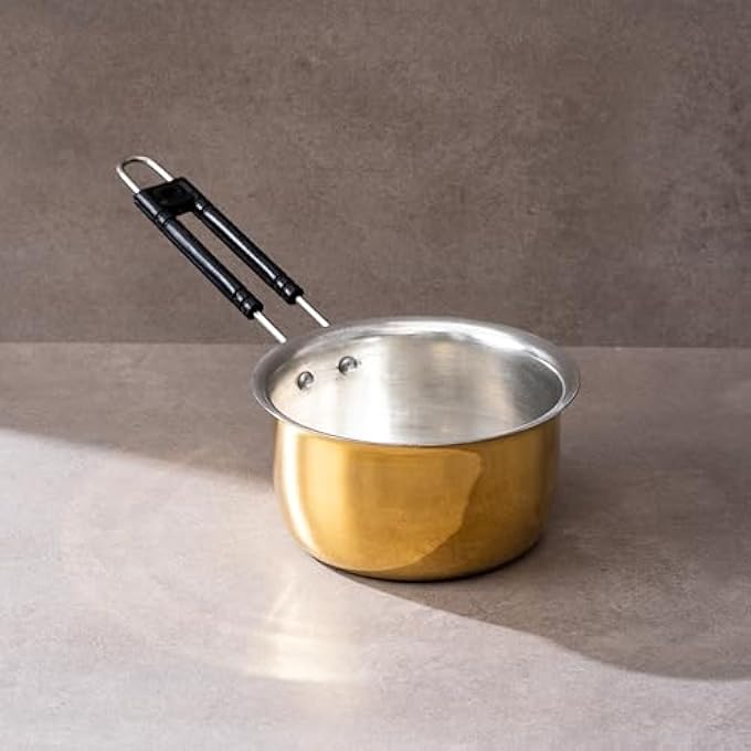P-TAL Brass Saucepan For Tea 1 Litre  Brass Milk PanTea Pan  100 Pure Brass Cookware With Ayurvedic Health Benefits - Image 2
