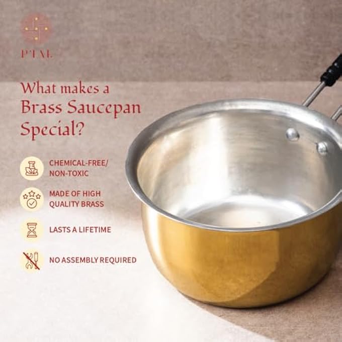 P-TAL Brass Saucepan For Tea 1 Litre  Brass Milk PanTea Pan  100 Pure Brass Cookware With Ayurvedic Health Benefits - Image 5