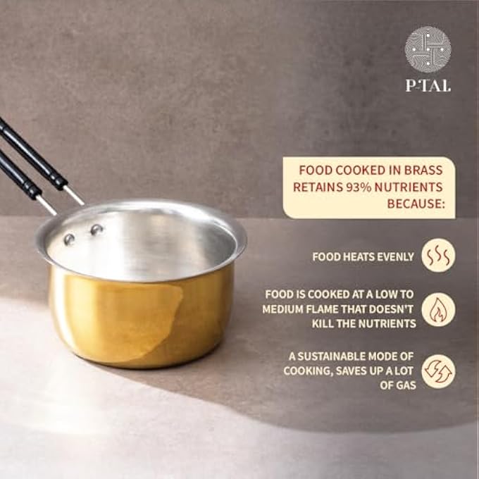 P-TAL Brass Saucepan For Tea 1 Litre  Brass Milk PanTea Pan  100 Pure Brass Cookware With Ayurvedic Health Benefits - Image 4