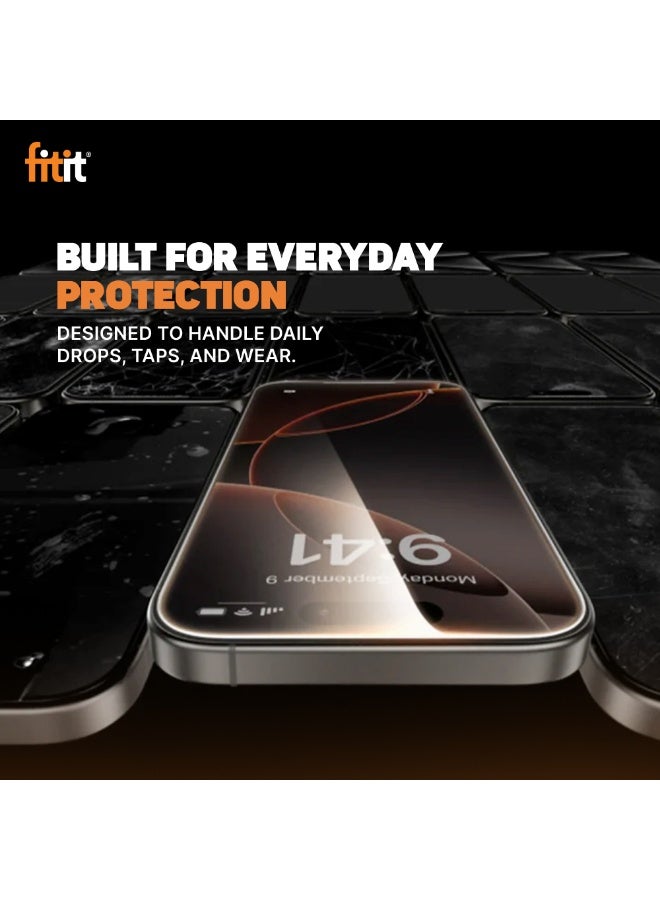 FITIT حماية شاشة زجاجية مقسّاة لجهاز iPhone 17 Pro - صلابة 9H، وضوح HD، مقاومة لبصمات الأصابع والبقع، متوافقة مع الجرابات – فيتت - Image 2