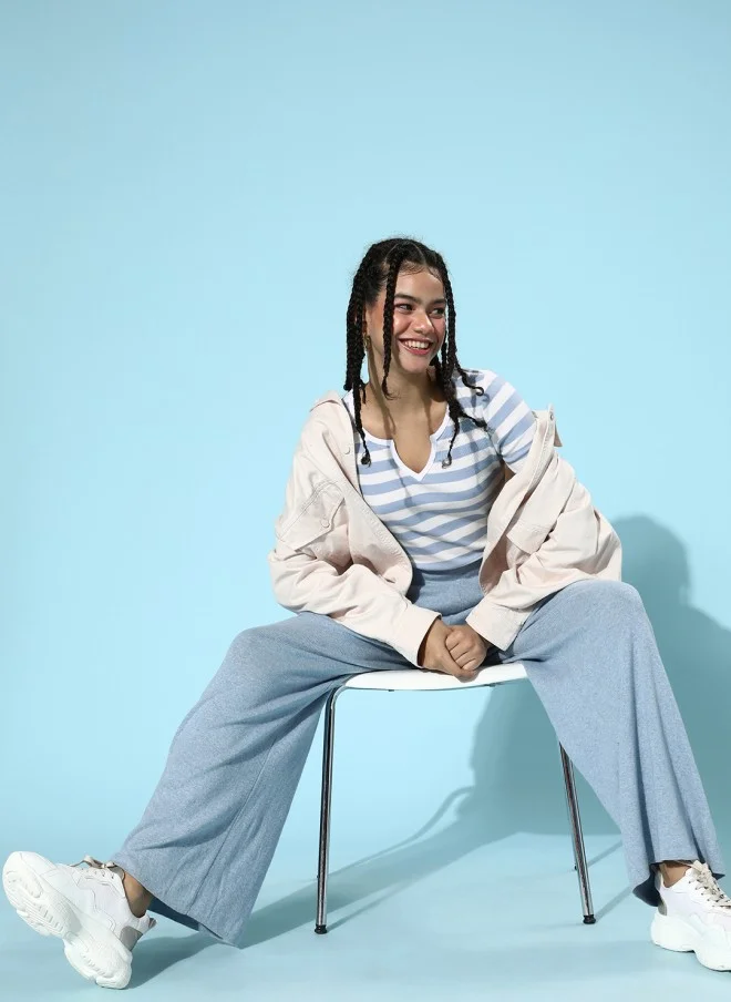 ساسافراس Blue Striped Knitted T-Shirt for Women