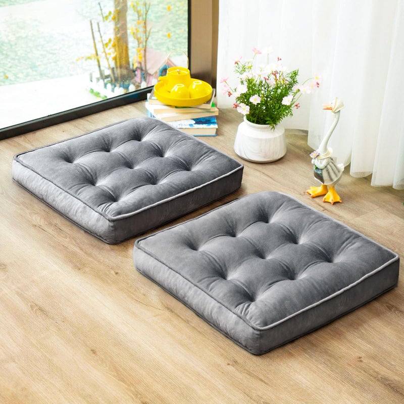 1 MIDDLE ONE Floor Pillow Set of 2, Memory Foam Meditation Cushion, Floor Cushions for Adults Sitting, Large Square Seat Cushions for Yoga, Living Room, 20x20 Inch (Grey) - Image 1