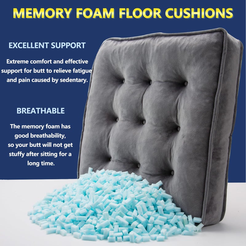 1 MIDDLE ONE Floor Pillow Set of 2, Memory Foam Meditation Cushion, Floor Cushions for Adults Sitting, Large Square Seat Cushions for Yoga, Living Room, 20x20 Inch (Grey) - Image 2