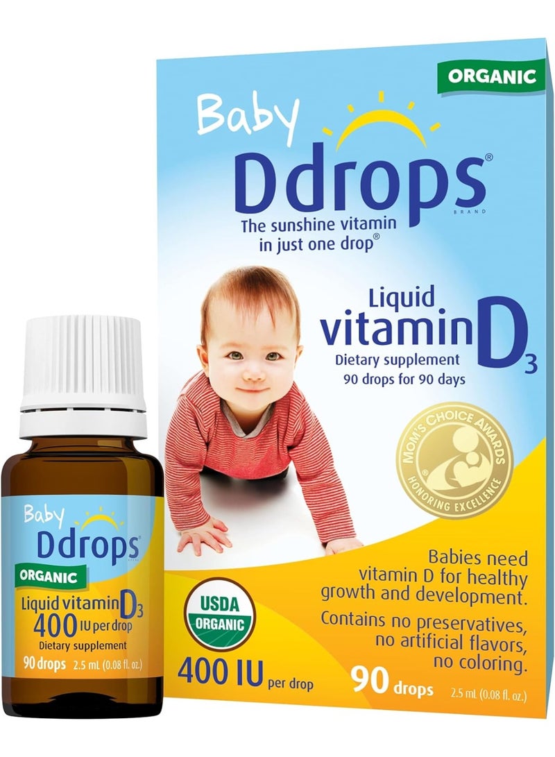 Ddrops Baby Vitamin D3 Drops 400 IU Pack of 2, Daily Infant Supplement Drops for Baby Wellness, Easy Drop Format & Newborn Routine Support