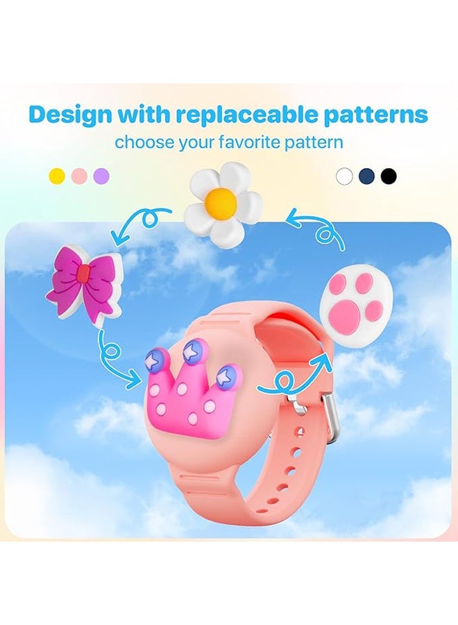 واي جيه سوار معصم هواء سيليكون مناسب للأطفال، يأتي مع 3 ملحقات كرتونية، حزام ساعة قابل للتعديل، متوافق مع حاملي هواء الأطفال، غلاف واقي مبطن بالكامل مقاوم للماء، مناسب للبنات، باللون الوردي. - Image 2