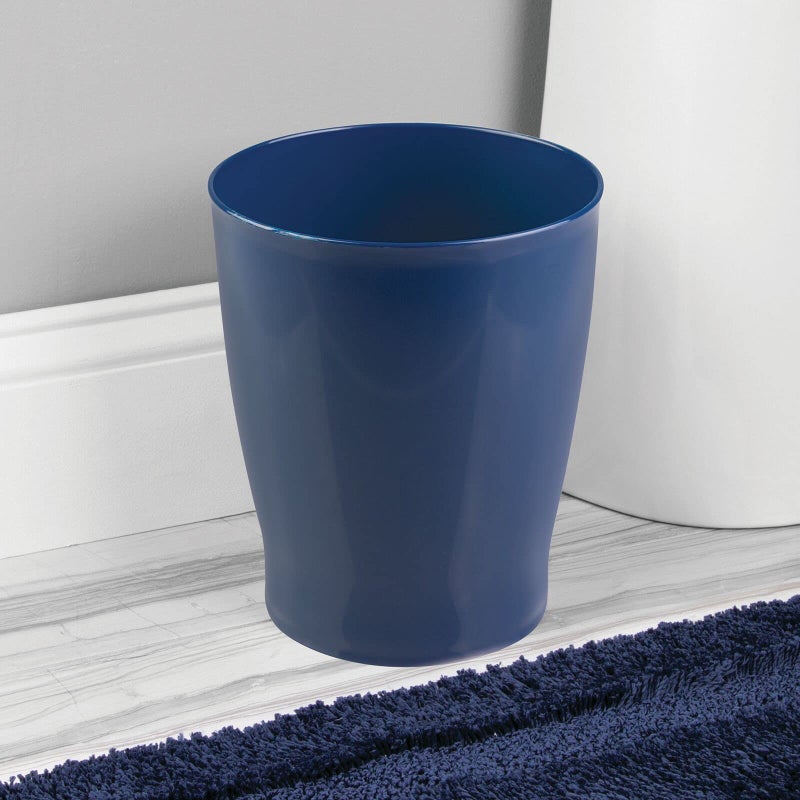 mDesign Round Plastic Bathroom Garbage Can, 1.25 Gallon Wastebasket, Garbage Bin, Trash Can for Bathroom, Bedroom, and Kids Room - Small Trash Can - Fyfe Collection - Navy Blue - Image 2