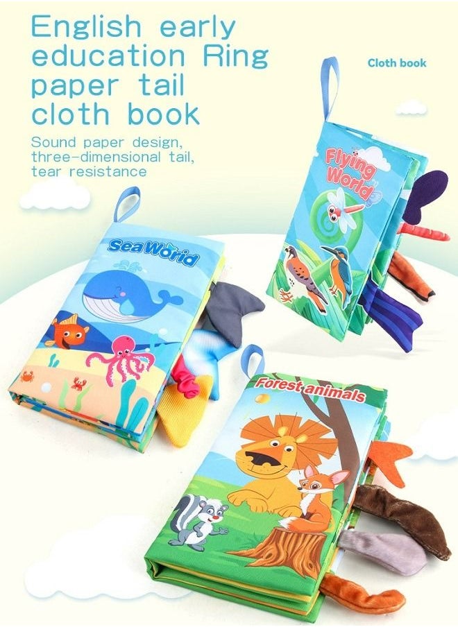 McDou - Baby baby sea, land and air tail cloth book ocean forest flying animal palm book early education toys 3-piece set - Image 1